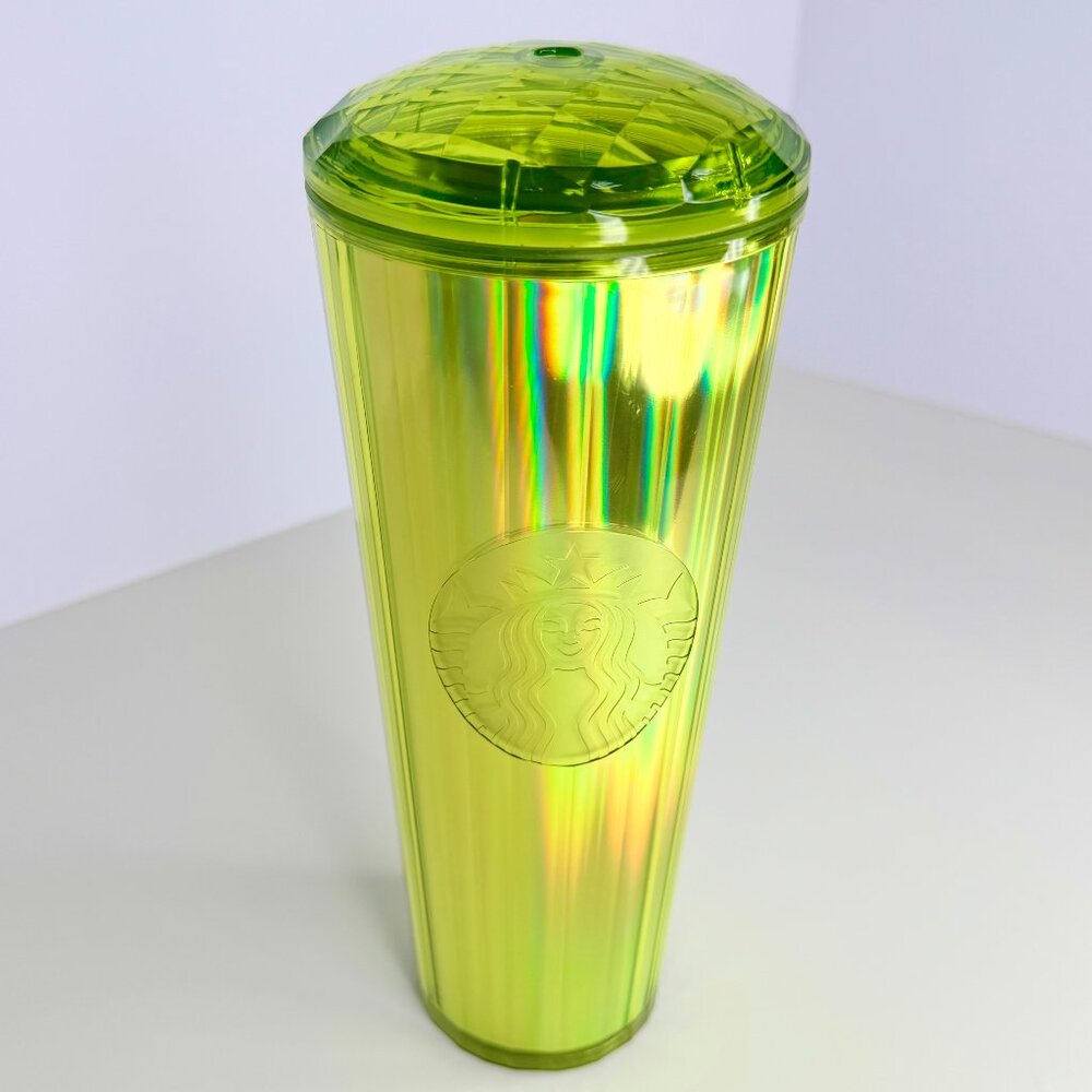 Starbucks Lime Green Yellow Iridescent‎ Tumbler 24 Oz Venti Cup Summer 2023